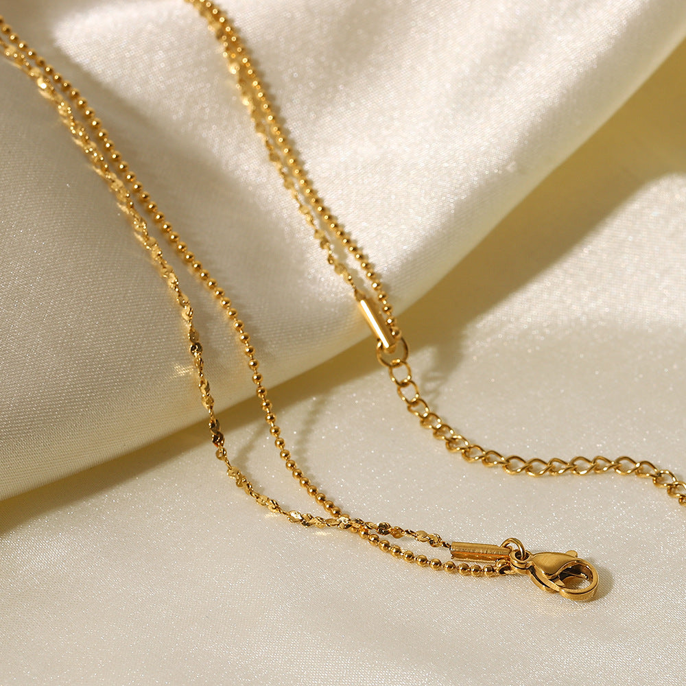 Minimalist INS Style Geometric Pendant Necklace with 18K Gold Plated Stainless Steel Double Layer Tassel Chain for Women