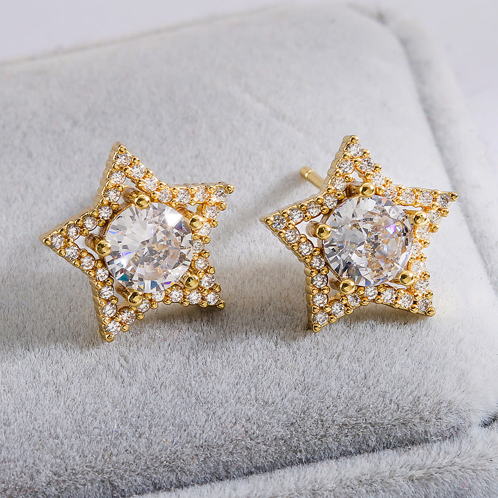 Orecchini Eleganti da Donna in Rame a Forma di Fiore e Farfalla con Zirconia Micro-Pavé