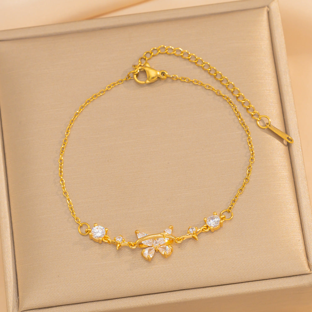 Elegante Bracciale a Fiocco in Acciaio al Titanio con Zirconi per Donna con Finitura Anallergica Placcata Sottovuoto
