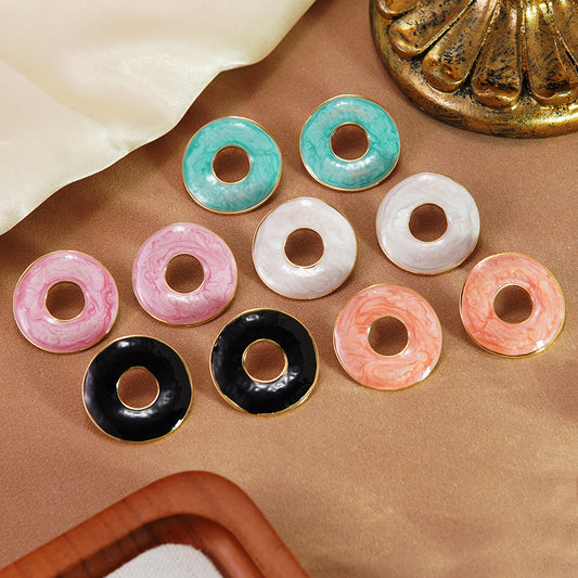 Aretes de aro de acero inoxidable redondos geométricos con goteo elegante para mujer