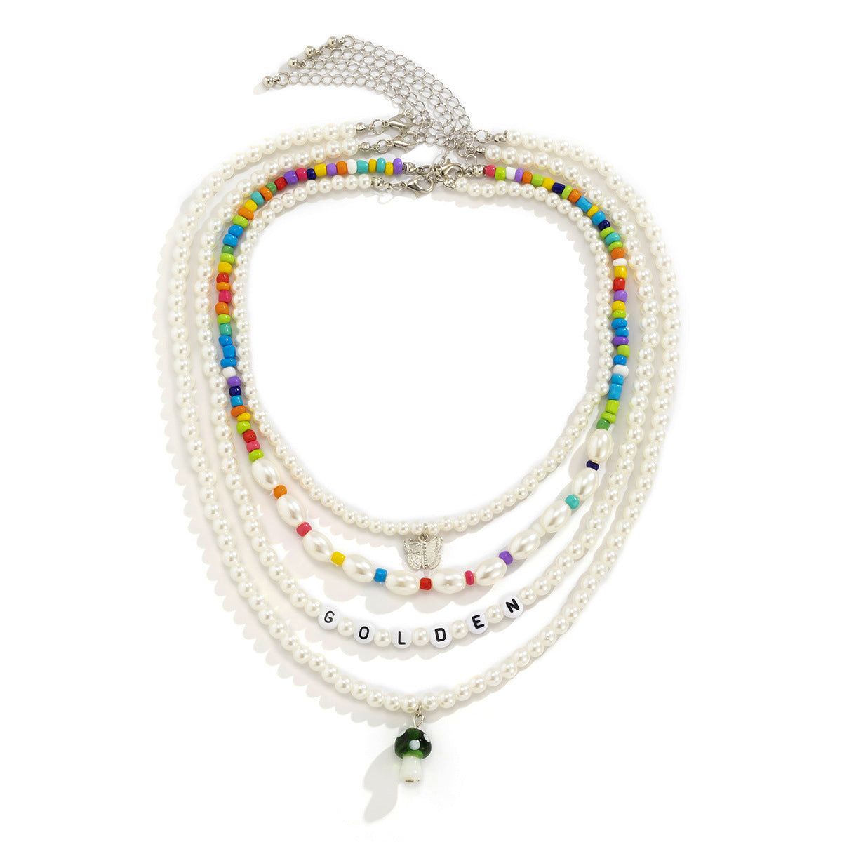 Collana con Pendente Fungo e Farfalla Stile Vintage con Ciondolo in Lega, Design Geometrico con Perline, Catena in Resina Plastica, Gioielli Stratificati di Ispirazione Bohemien per Donne