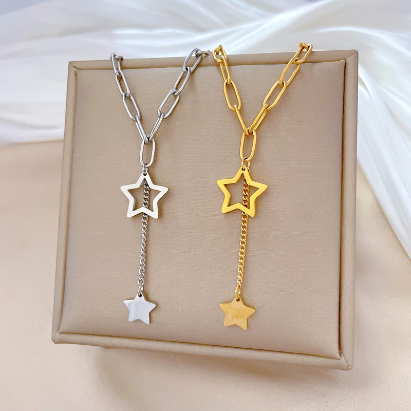 Minimalist Titanium Steel Geometric Star Pendant Necklace for Unisex Business Casual Wear