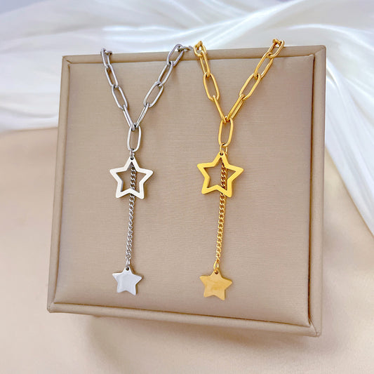 Minimalist Titanium Steel Geometric Star Pendant Necklace for Unisex Business Casual Wear