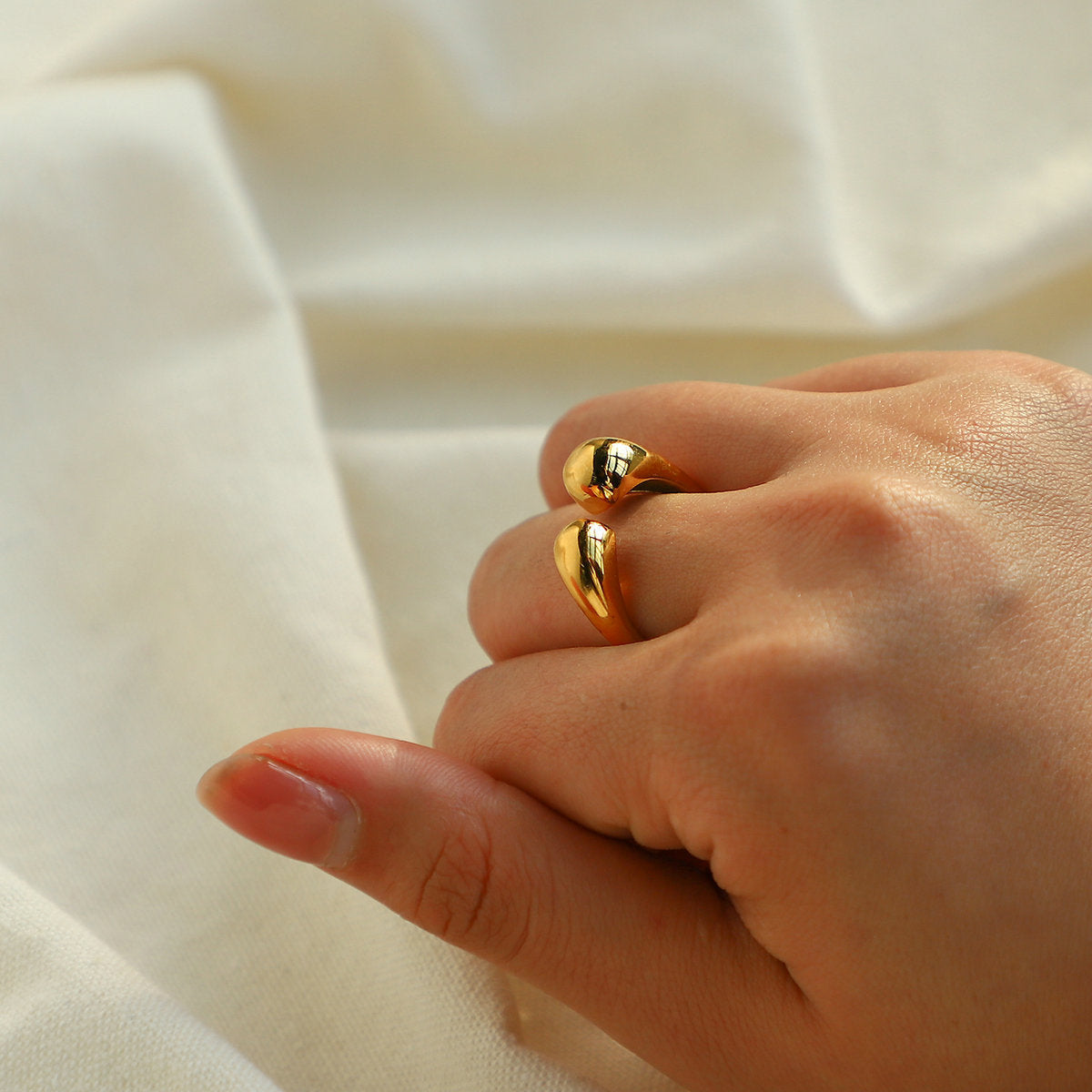 Minimalist Geometric Stainless Steel Adjustable Open Ring for Women with Gold Plating Finish