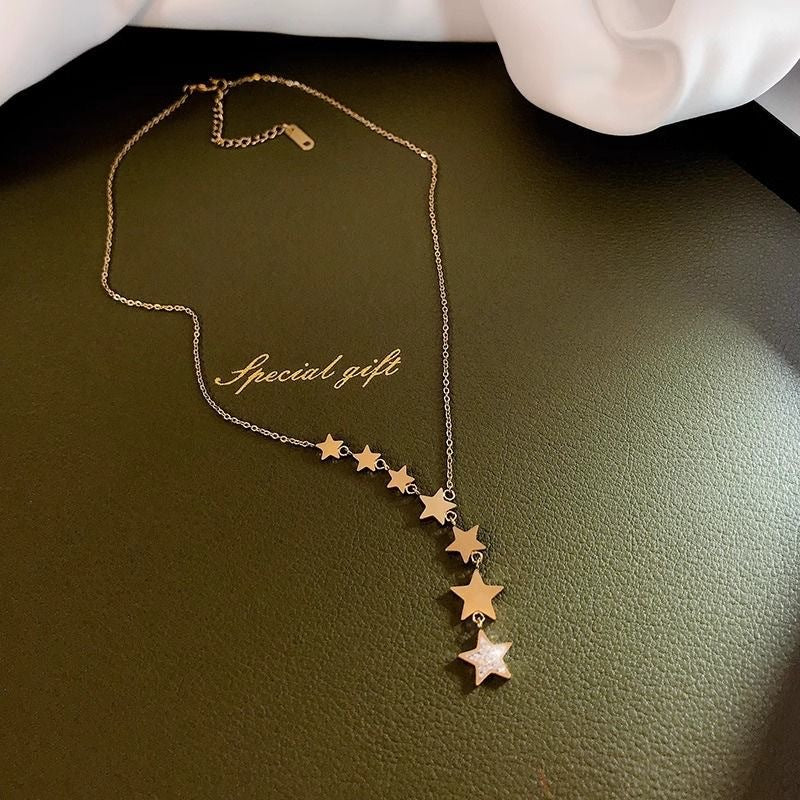 Minimalist Star Titanium Steel Plated Tassel Necklace for Women