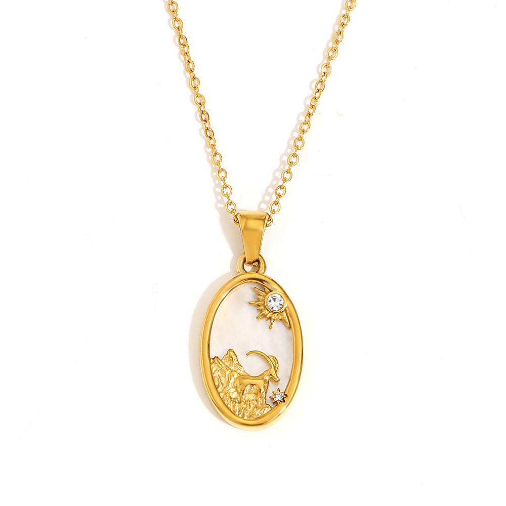 Collana con Pendente a Cuore Floreale Vintage in Agata Rossa da Donna con Catena in Acciaio Inox e Placcatura in Oro 18K