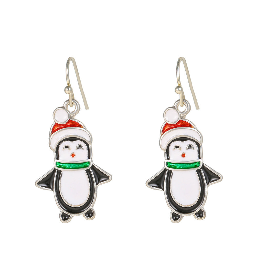Drip Oil Alloy Geometric Santa Claus Candy Snowman Christmas Boot Earrings for Women