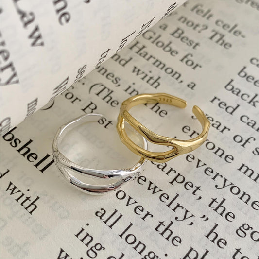 Anillo minimalista de plata de ley 925 con formas geométricas abstractas para mujer