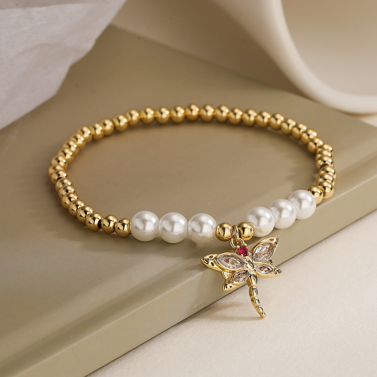 Elegant French-Style Copper Bracelet with Gold Plating, Zircon Inlay, Butterfly and Geometric Design, Women's Fashion Accessory