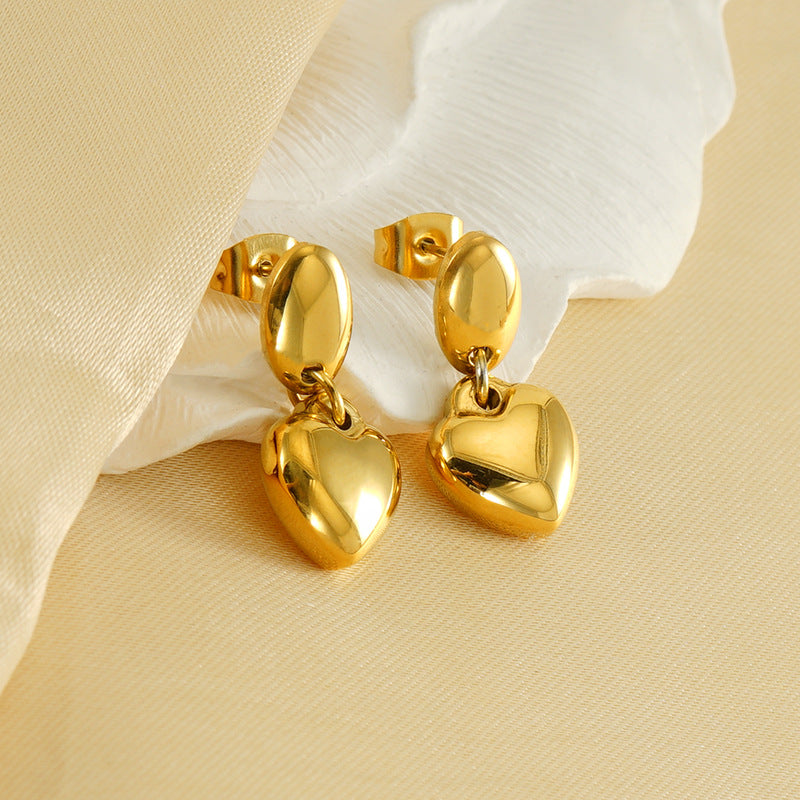 Aretes de acero inoxidable con forma de corazón a la moda con chapado en oro de 18 quilates para mujer, elegantes y sofisticados para uso diario