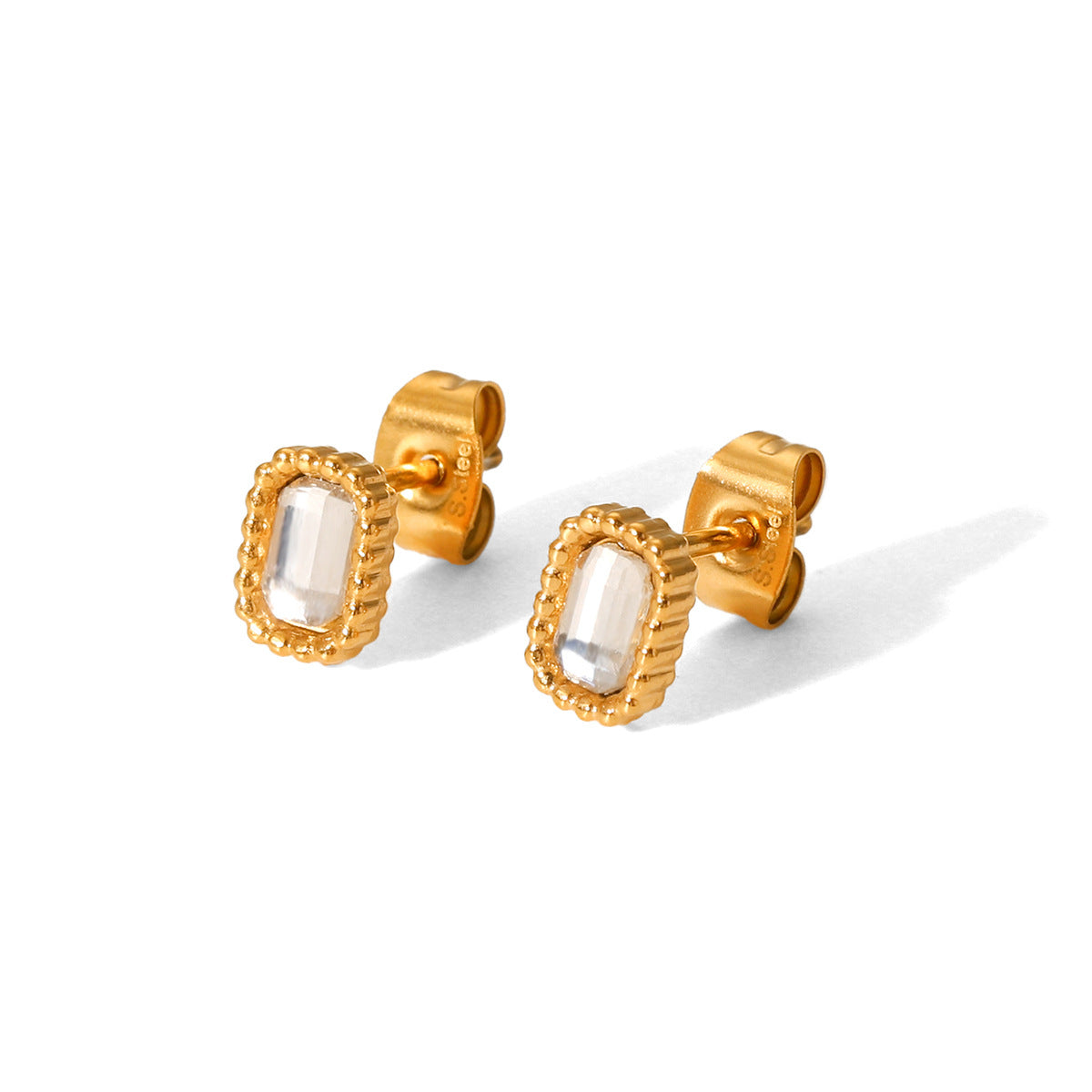 Orecchini a perno quadrati minimalisti in acciaio inossidabile stile francese con intarsio in zircone bianco e finitura in acciaio al titanio ipoallergenico