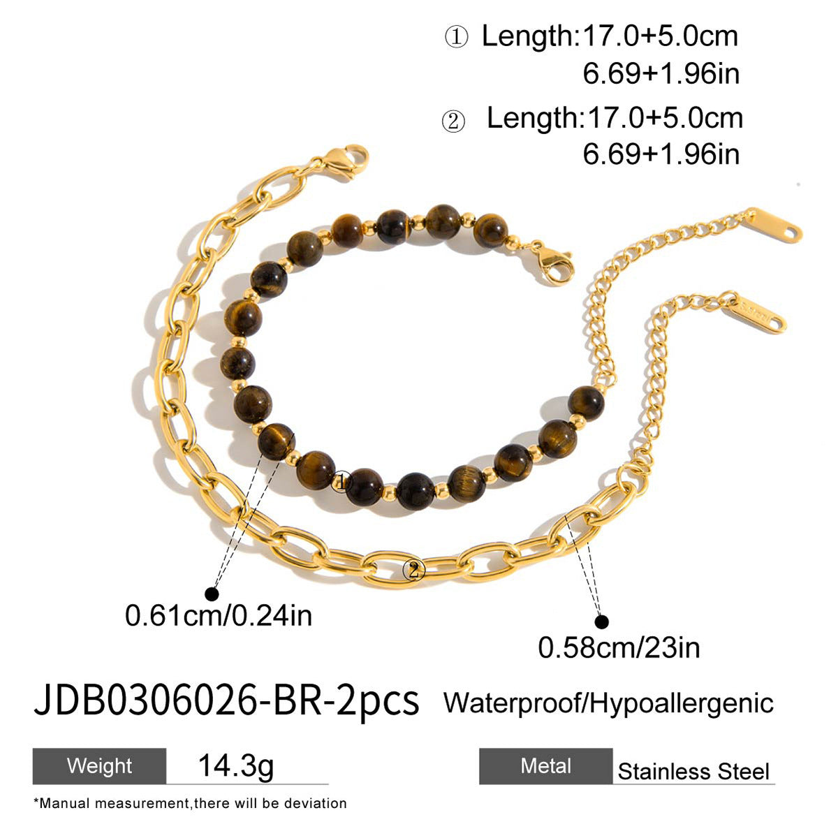 Bracciale da donna in acciaio inossidabile placcato con design geometrico minimalista e pietra occhio di tigre