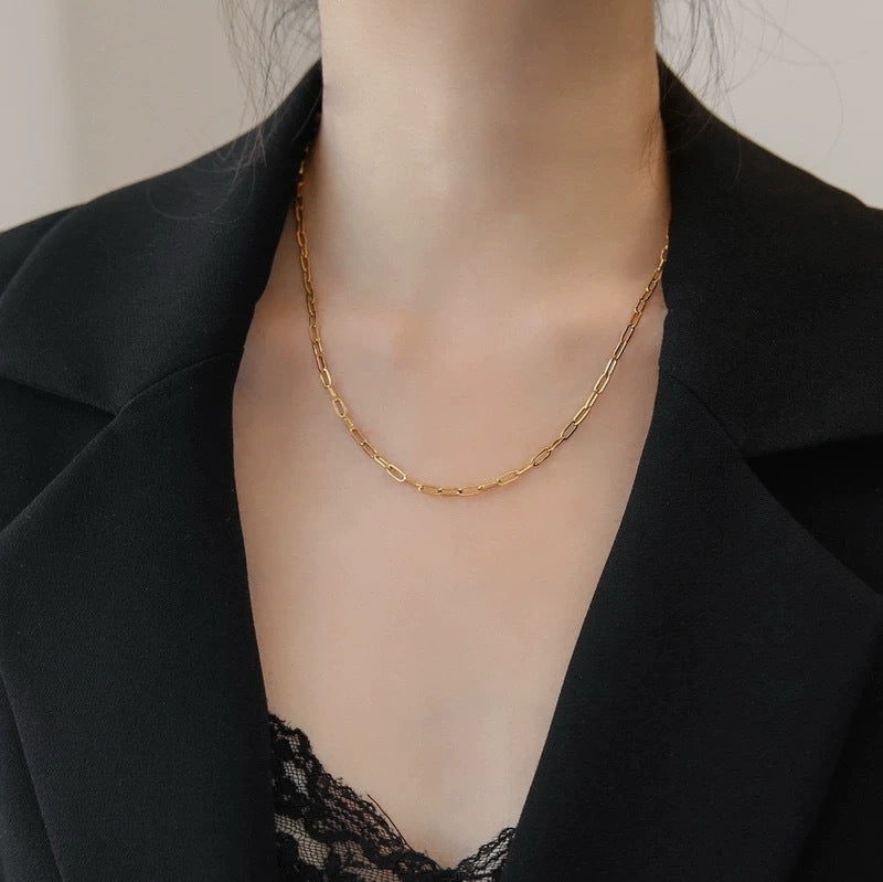 Elegant Minimalist Hollow Geometric Titanium Steel Cable Chain Necklace for Women