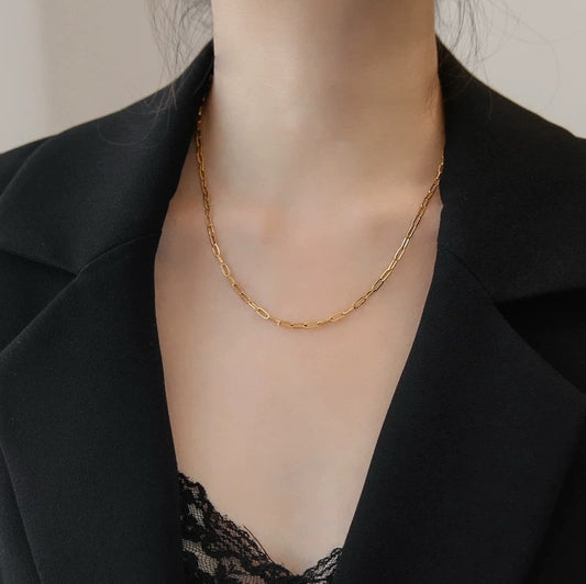 Elegant Minimalist Hollow Geometric Titanium Steel Cable Chain Necklace for Women