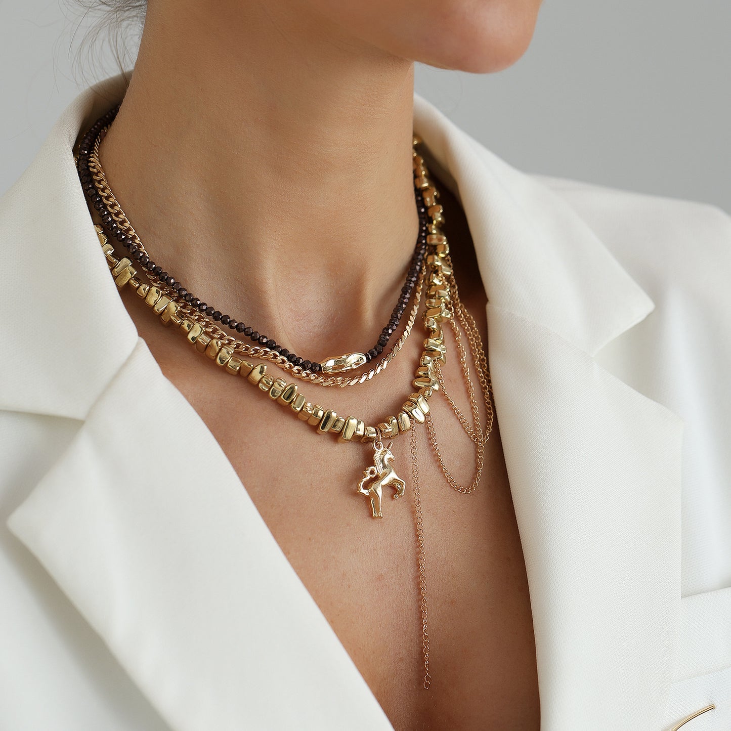 Vintage Multi-Layer Alloy Animal Pendant Necklace Set for Women
