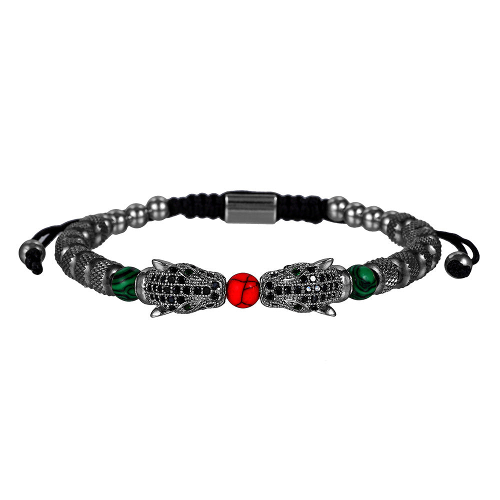 Leopard Print Geometric Stainless Steel Cubic Zirconia C-Shape Bracelet and Bangle Set