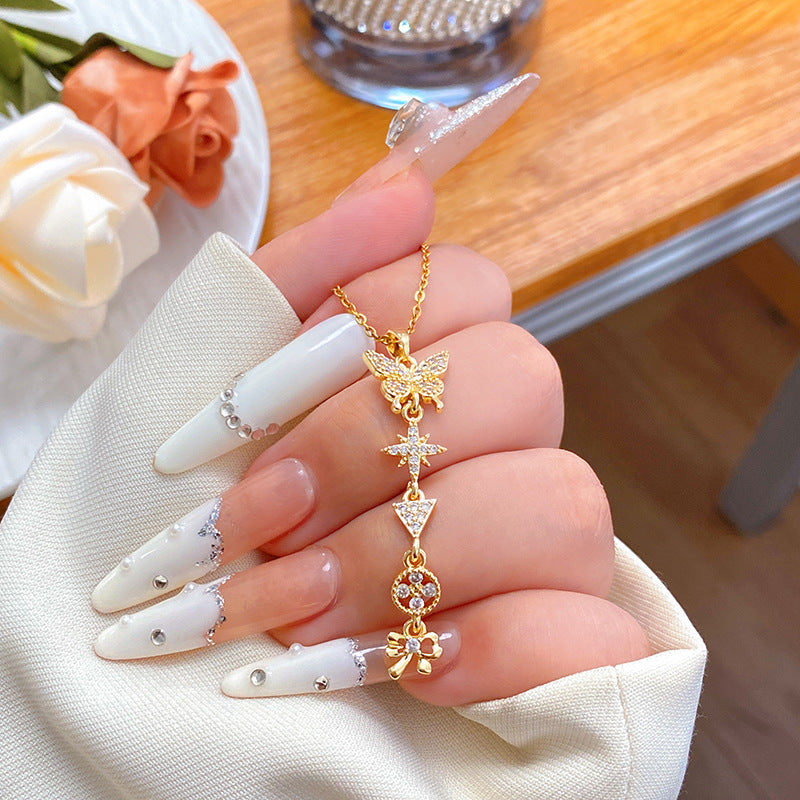 Elegant Minimalist Micro-Paved Cubic Zirconia Heart Geometric Titanium Steel Necklace with Brass Pendant