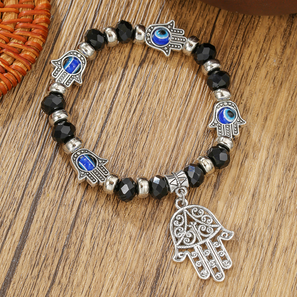 Geometric Round Crystal Alloy Bracelet with Hand Pendant