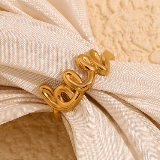 Minimalist Fashionable LOVE Opening Ring for Women Made of Stainless Steel with 18K Gold Plating