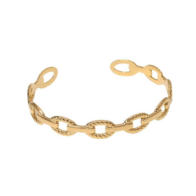 Brazalete geométrico de acero inoxidable con acabado de acero de titanio, galvanizado para una elegancia que no se desvanece, accesorio diario moderno y sofisticado