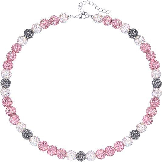 Sporty Geometric Round Resin Disco Ball Necklace with Rhinestone Inlay Unisex Cable Chain