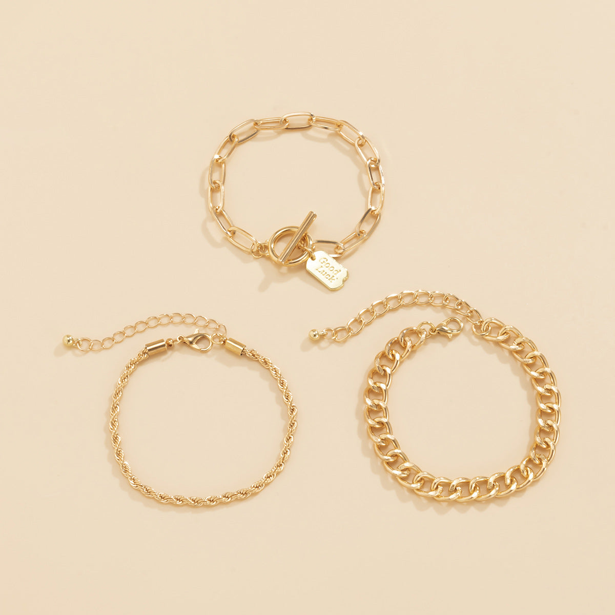 Punk Geometric Square Alloy Rope Chain Bracelet Set for Women