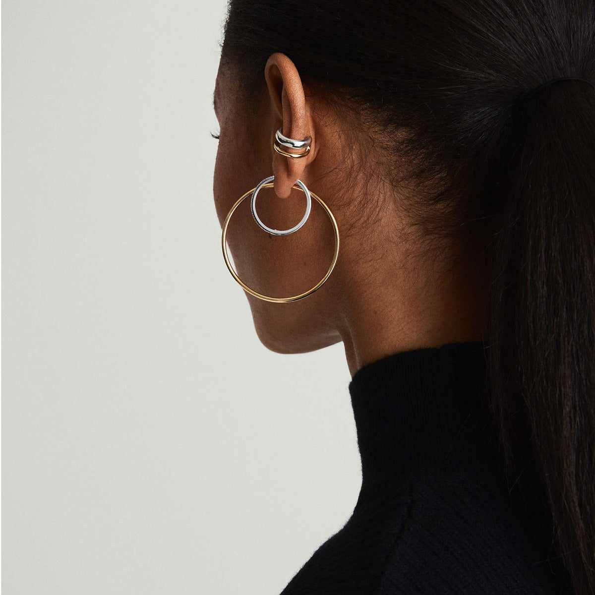 Minimalist 18K Gold Plated Geometric Stainless Steel Two-Tone Open Ear Cuff