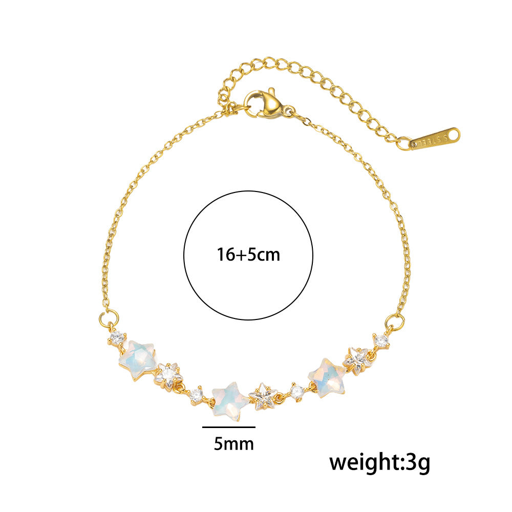 Pulsera minimalista de acero de titanio con forma de estrella para mujer con incrustaciones de diamantes de imitación, acabado hipoalergénico chapado