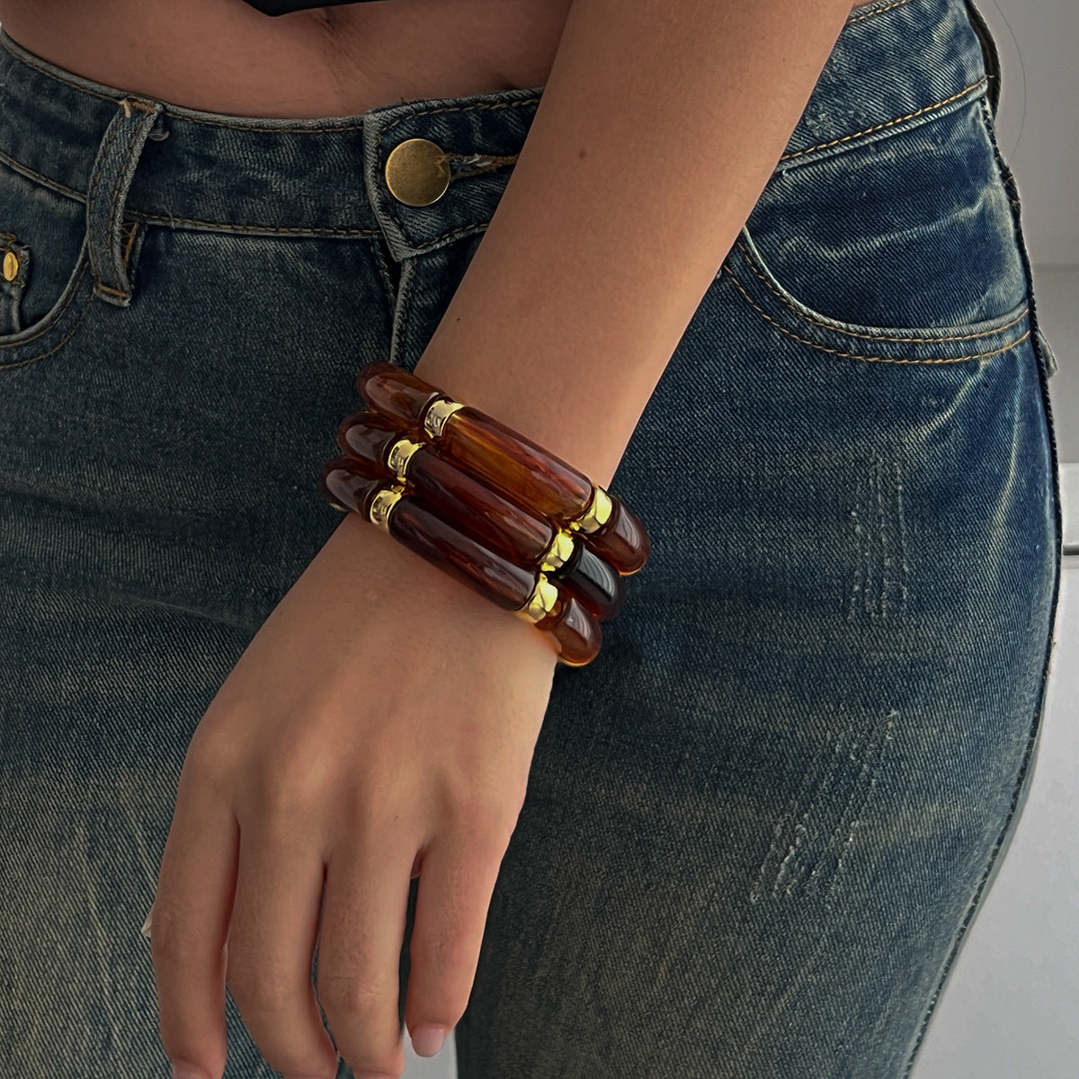 Gradient Geometric Acrylic Plated Bracelet Set with CCB Spacers