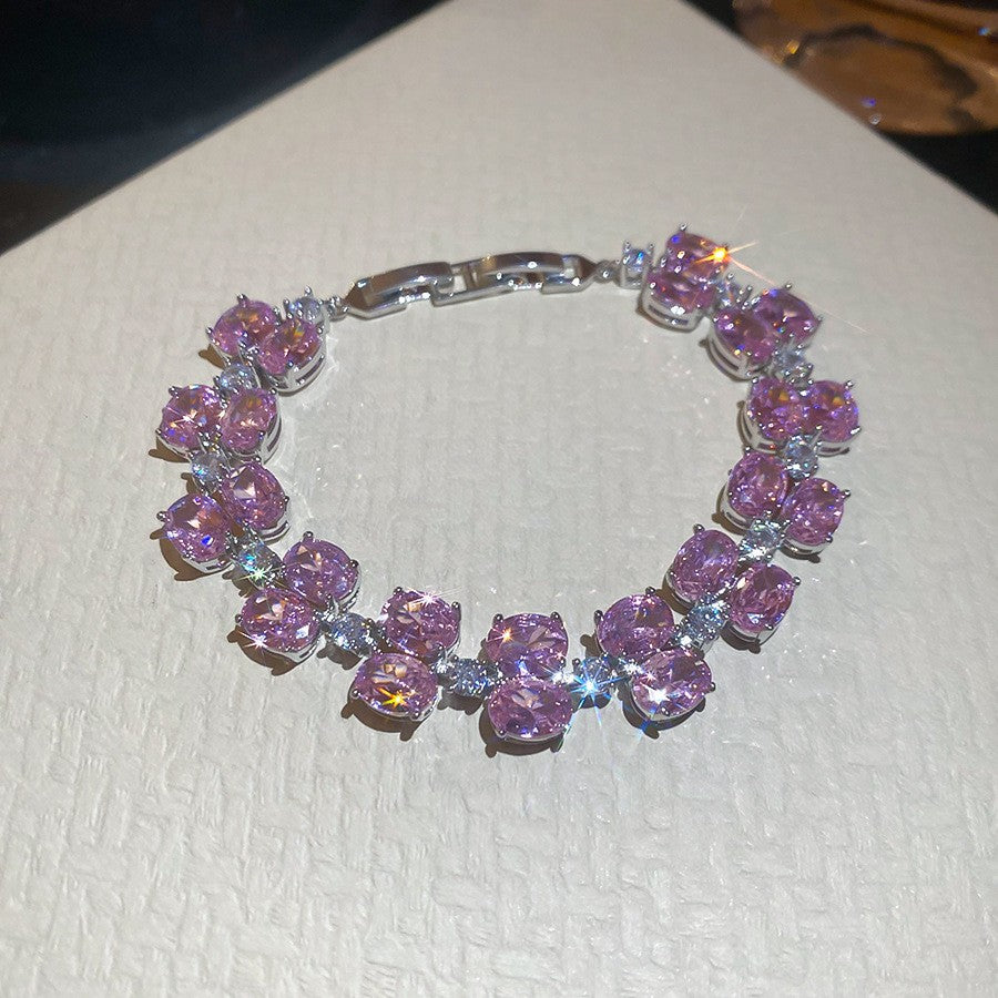 Sweet Elegant Geometric Round Cubic Zirconia Plated Brass Bracelet for Women