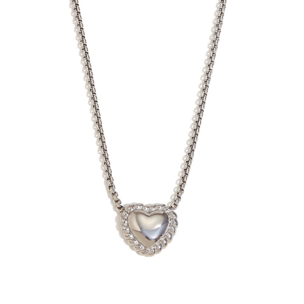 Minimalist Heart-Shaped Stainless Steel Necklace with 18K Gold Plating and Matching Gold-Tone Heart Stud Earrings for Women