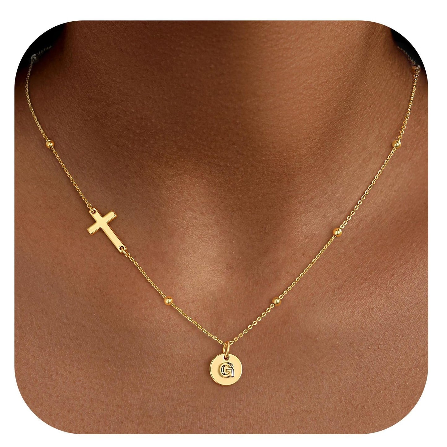 Casual Stainless Steel Cross and Letter Pendant Necklace for Women