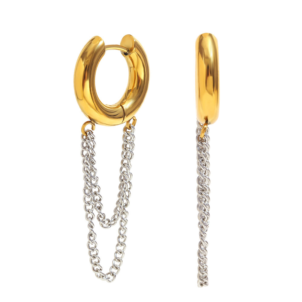 Minimalist Geometric Stainless Steel 18K Gold Plated Tassel Earrings for Women