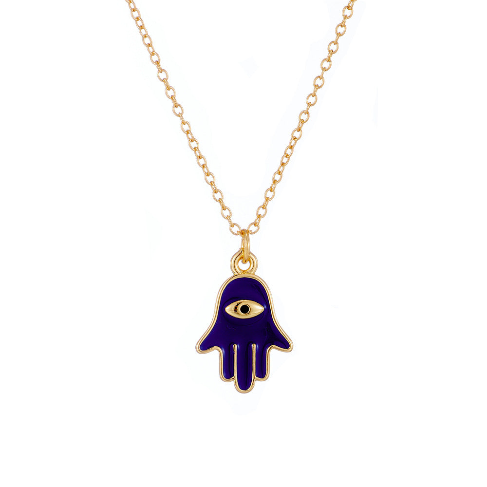 Collana con ciondolo a forma di occhio turco da donna in rame placcato oro 18 carati e smalto, design geometrico