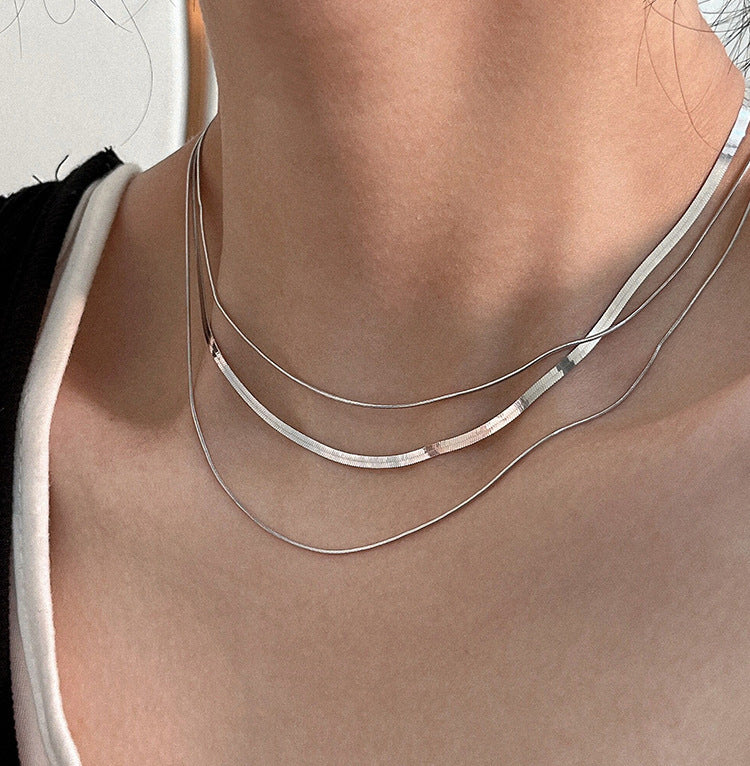 Collar Minimalista de Acero de Titanio en Forma de U para Mujer con Diseño de Cadena de Serpiente, Cadena de Clavícula en Capas Hipoalergénica