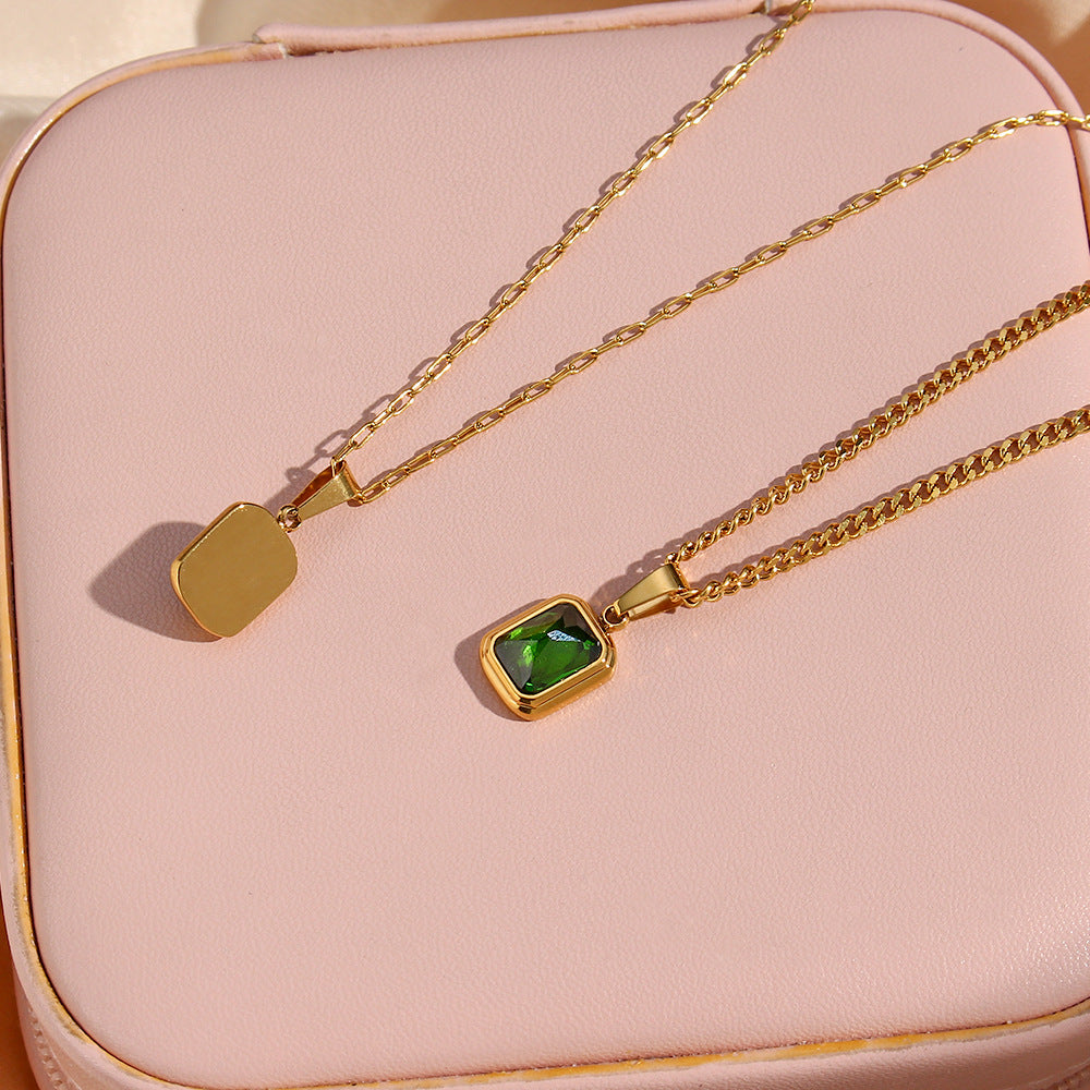 Collar con colgante de circonita champán geométrica de moda en acero inoxidable con acabado chapado para mujer