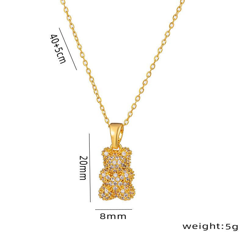 Collana con Ciondolo a Orsetto Dolce e Audace per Donna in Acciaio al Titanio con Intarsio di Strass, Design Minimalista a Catena O