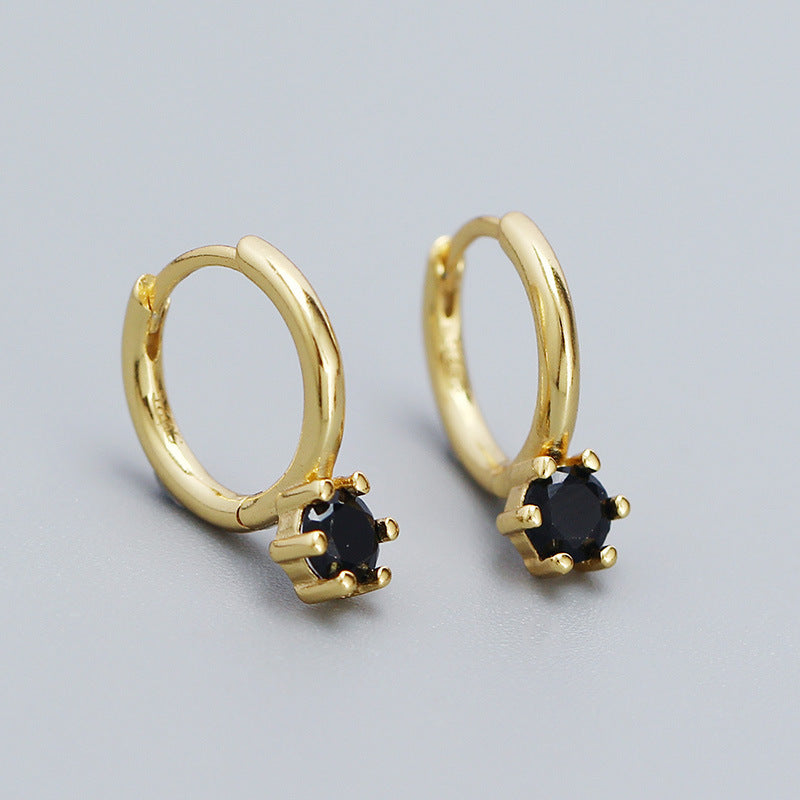 Minimalist Elegant 925 Sterling Silver Round Geometric Cubic Zirconia Hoop Earrings