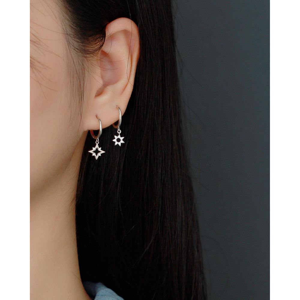 Orecchini in argento sterling 925 a stella intarsiati con diamanti, dolci, da donna