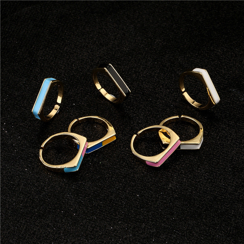 Geometric Drip Oil Gold Plated Brass Ring for Women