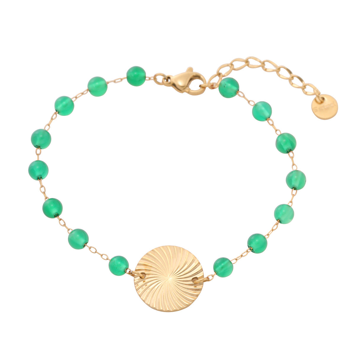 Fashionable Geometric Round Pendant Titanium Steel Bracelet with Colorful Beads and 18K Gold Plating for Women