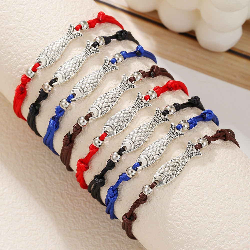 Minimalist Adjustable Alloy Fish Bracelet Unisex Animal Charm Hand Rope