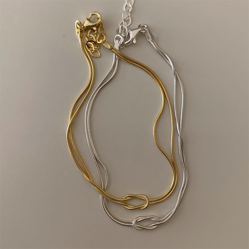 Geometric Stainless Steel Snake Chain Necklace with Hand-Knotted Detail for Women, Gold Plated and Tarnish-Resistant
