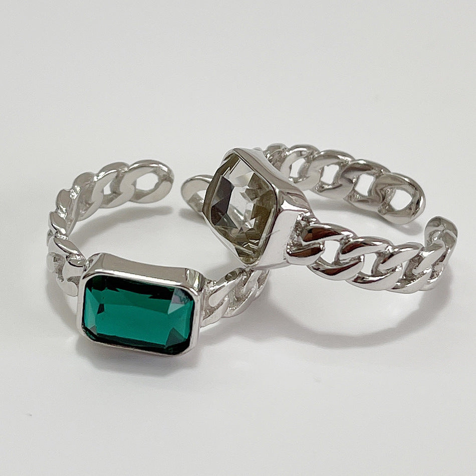 Square Cubic Zirconia Inlaid 925 Sterling Silver Ring