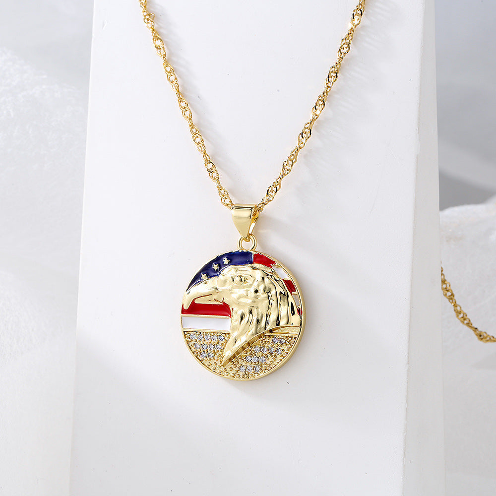 Vintage Geometric Pendant Necklace for Women with Copper Base Plated in 18K Gold and Enamel Finish, Rhinestone Accented
