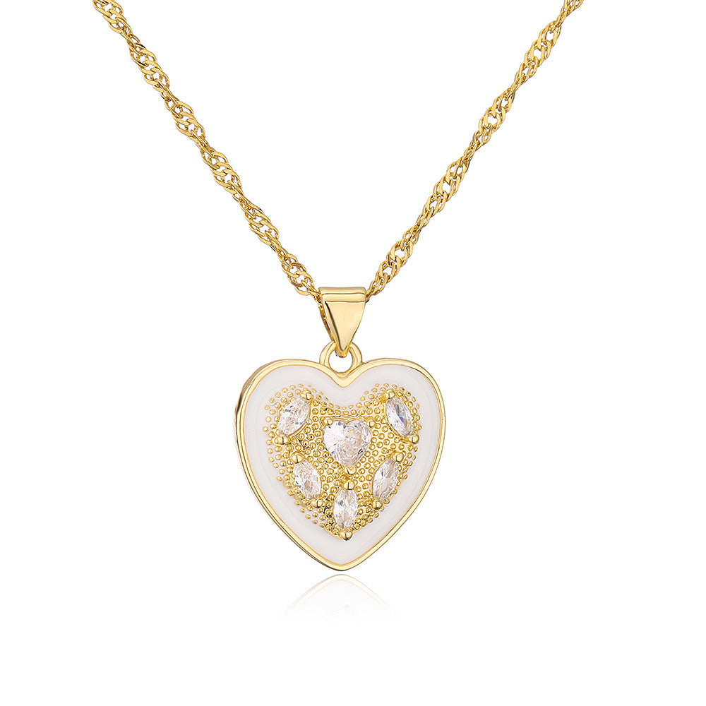 Collana a Cuore in Rame Stile INS Placcata Oro 18K con Ciondolo in Zirconi Micro-Incastonati da Donna