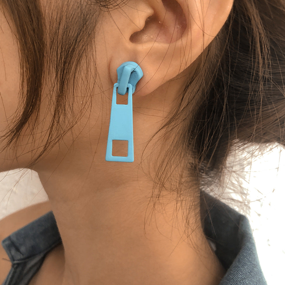 Pendientes de aleación con forma de cremallera minimalistas para mujer con diseño geométrico y acabado galvanizado