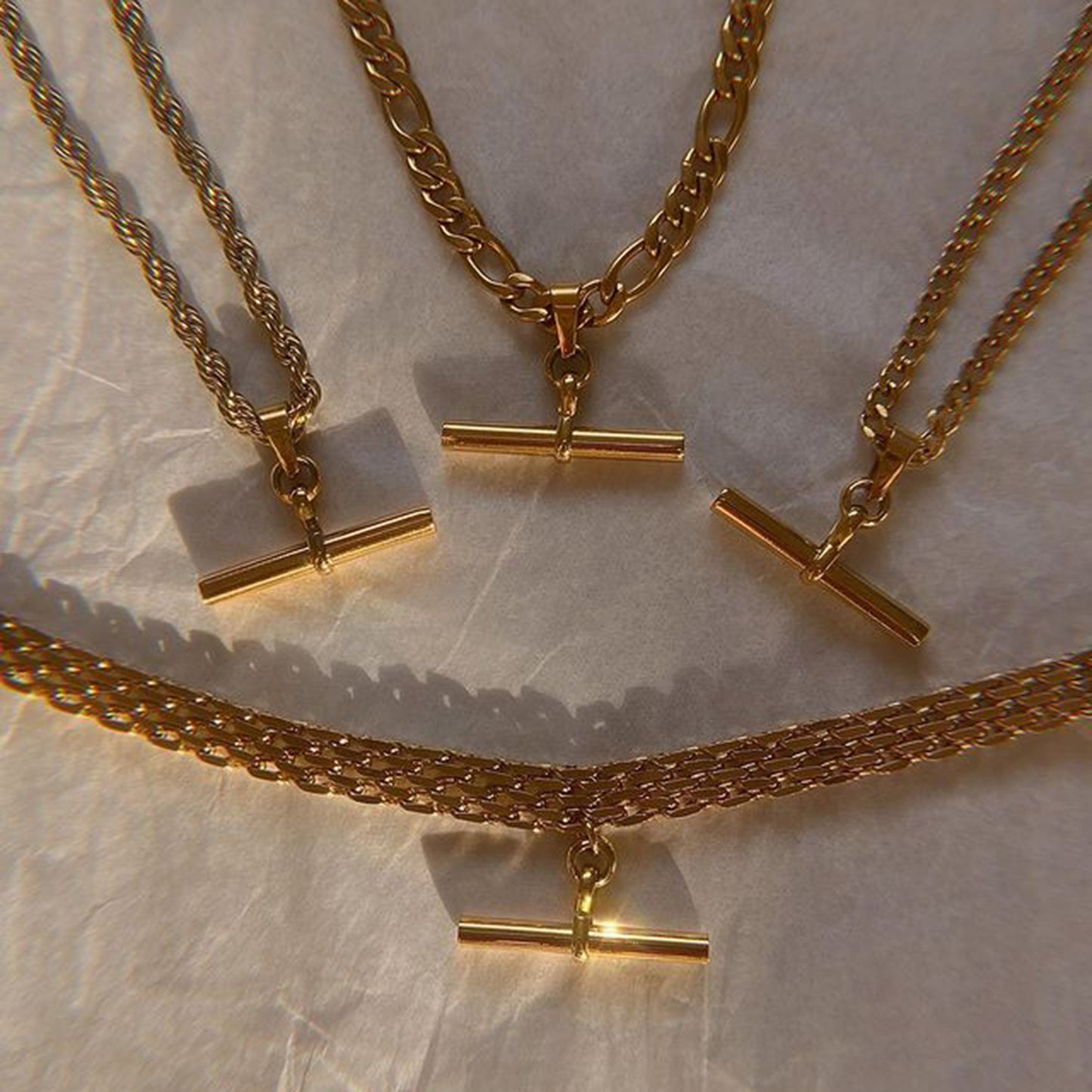 Collana con ciondolo a barra geometrica in acciaio inossidabile placcato oro 18 carati stile Punk Hip Hop