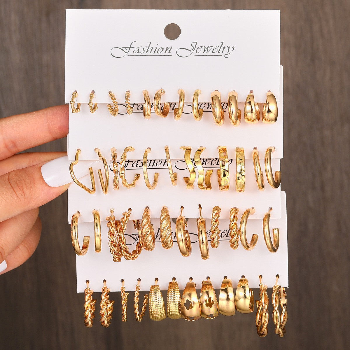 Fashion Geometric Round Gold Plated Zinc Alloy C-Shape Hoop Earrings with 925 Sterling Silver Posts