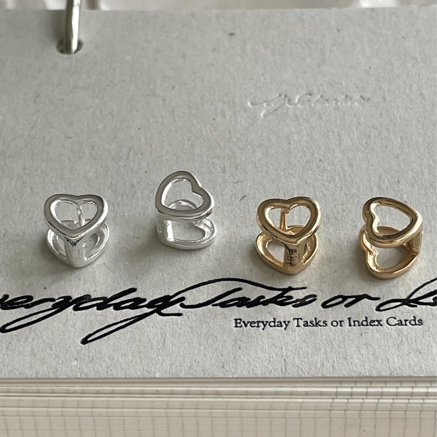 Pendientes de tuerca minimalistas en forma de corazón de plata de ley 925 con baño de oro, estilo dulce y fresco